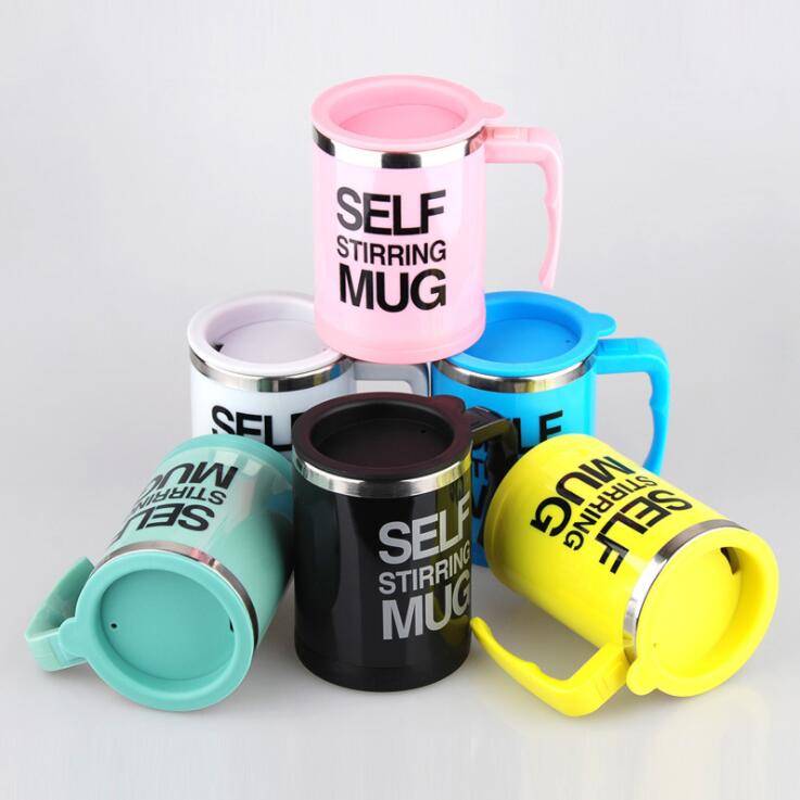 Coffee Self Stirrer Mug With Creative Handle, With Lid