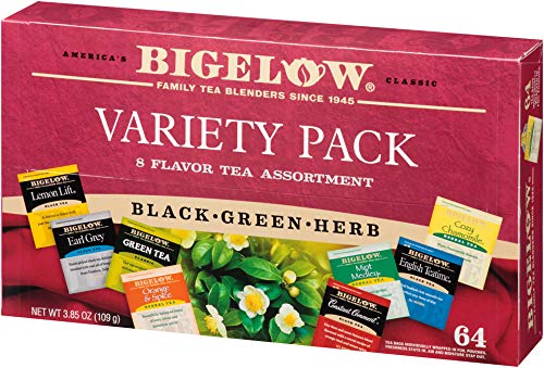 Bigelow Tea Assortment, Green, Black, and Herbal Teas with English Teatime, Constant Comment, Lemon Lift, Earl Grey, Green, Cozy Chamomile, Orange Spice, Mint Medley, 64 Tea Bags (Pack of 1)