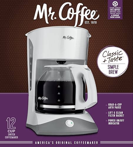 Mr. Coffee Black Coffee Maker, 12 Cups, with Auto Pause and Glass Carafe, Perfect for Home and Office Use