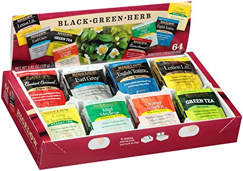 Bigelow Tea Assortment, Green, Black, and Herbal Teas with English Teatime, Constant Comment, Lemon Lift, Earl Grey, Green, Cozy Chamomile, Orange Spice, Mint Medley, 64 Tea Bags (Pack of 1)