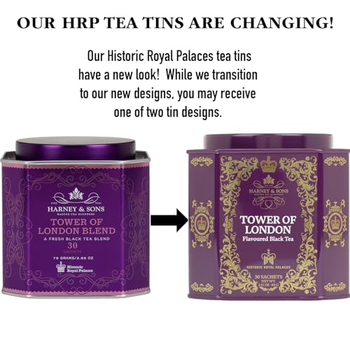 Harney & Sons Tower of London Black Tea with Stone Fruit, Bergamot and Honey Flavors | 30 sachets, Historic Royal Palaces Collection (Tin Design May Vary)