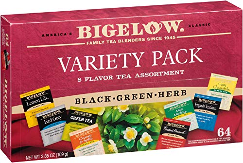 Bigelow Tea Assortment, Green, Black, and Herbal Teas with English Teatime, Constant Comment, Lemon Lift, Earl Grey, Green, Cozy Chamomile, Orange Spice, Mint Medley, 64 Tea Bags (Pack of 1)