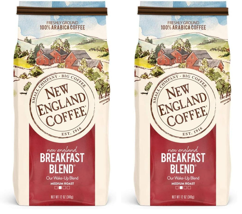 New England Coffee Breakfast Blend Medium Roast Ground Coffee, 12oz Bag (Pack of 1)