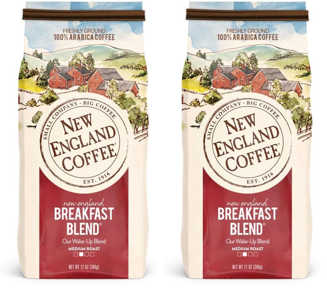 New England Coffee Breakfast Blend Medium Roast Ground Coffee, 12oz Bag (Pack of 1)