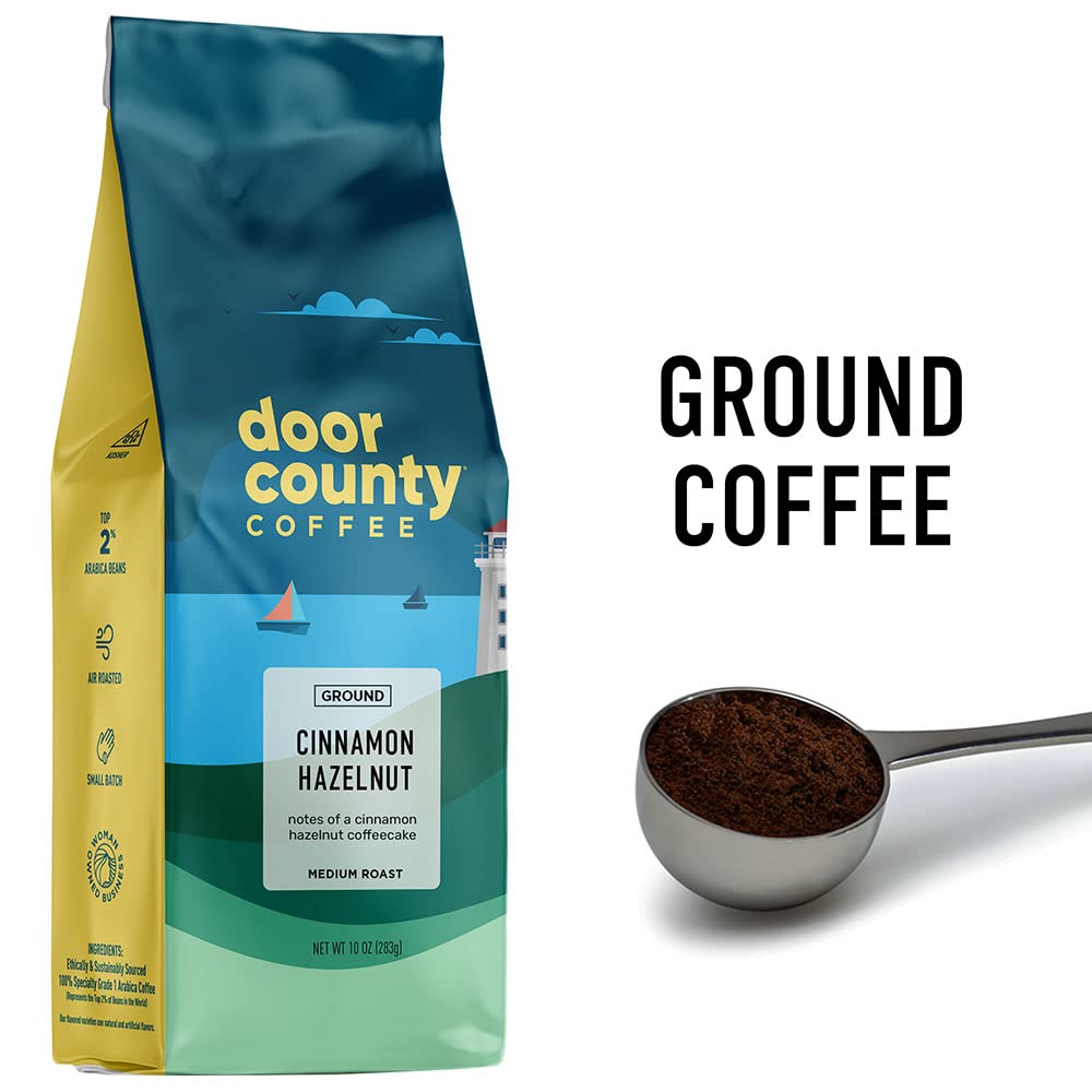 Door County Coffee Cinnamon Hazelnut Flavored Coffee - 10oz Bag - Ground Medium Roast - 100% Arabica