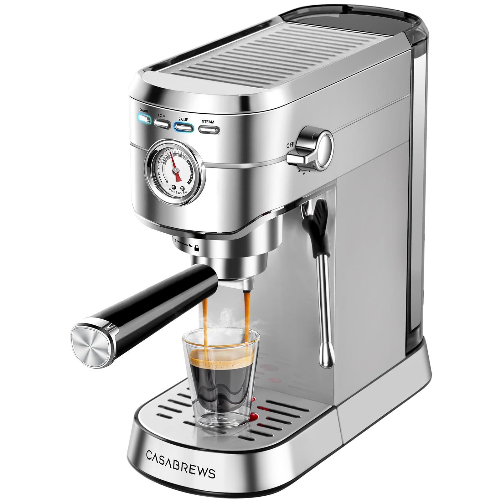 CASABREWS CM5418 Espresso Machine 20 Bar, Compact Espresso Maker with Steam Milk Frother, Stainless Steel Coffee Machine with 34oz Removable Water Tank for Cappuccino, Latte, Silver