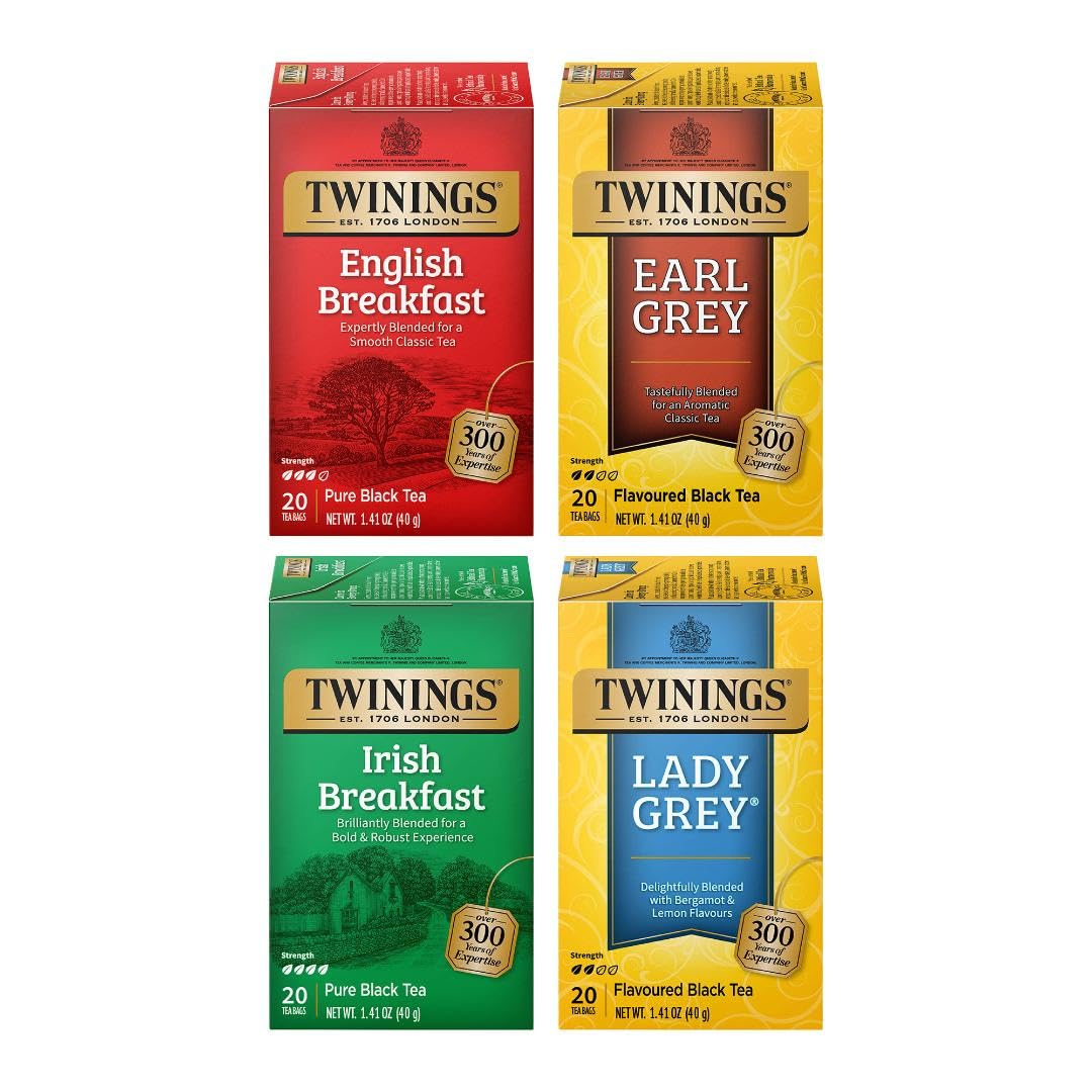 Twinings English Breakfast Black Tea Individually Wrapped Bags, 100 Count (Pack of 1), Smooth, Flavourful, and Robust, Caffeinated, Enjoy Hot or Iced, 100 Teabags