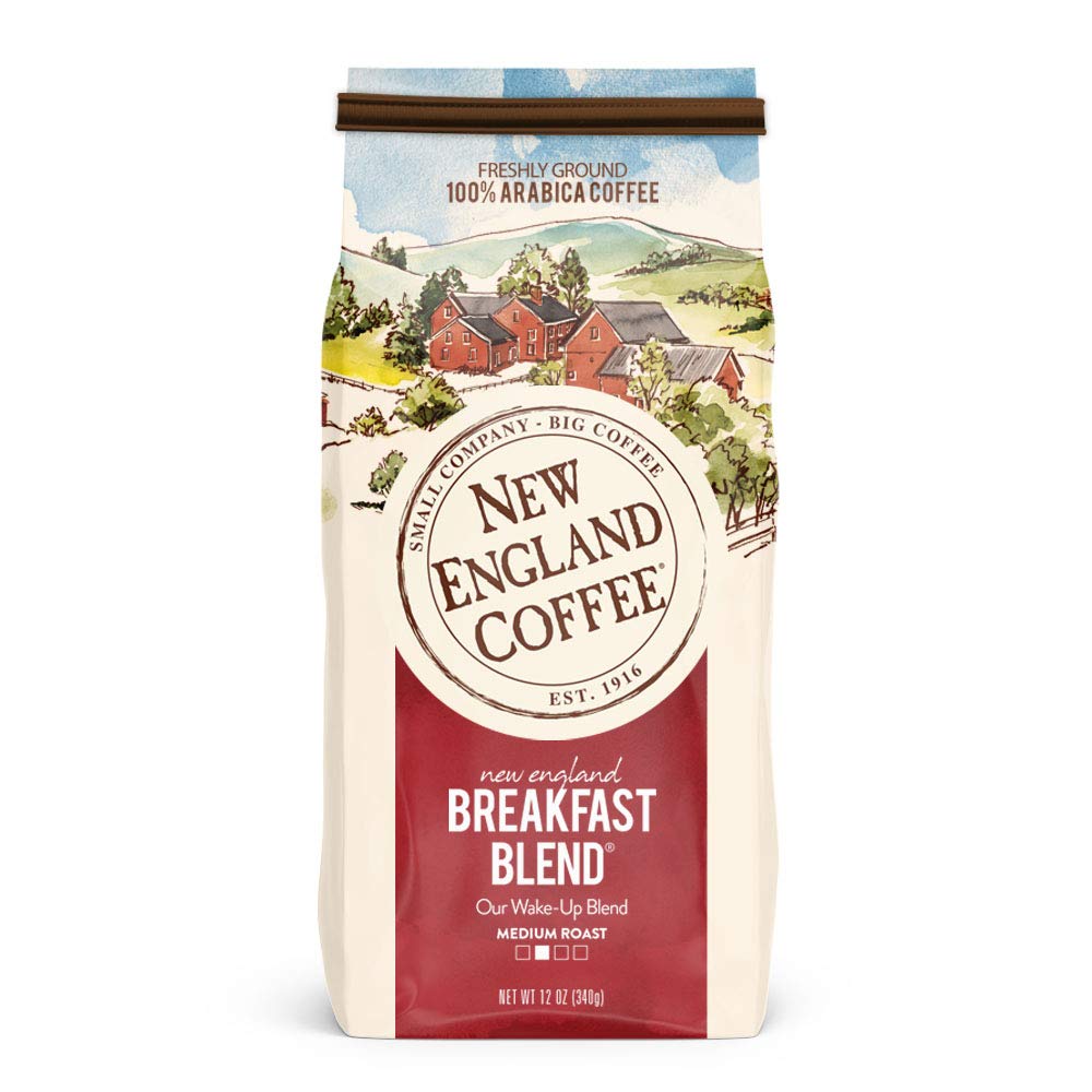 New England Coffee Breakfast Blend Medium Roast Ground Coffee, 12oz Bag (Pack of 1)
