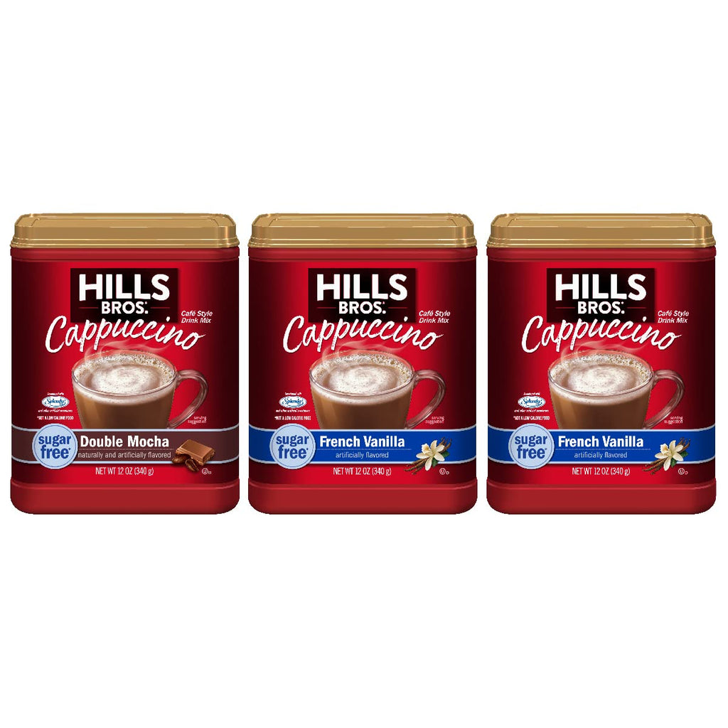 Hills Bros. Cappuccino Mix – Rich, Frothy Coffeehouse-Tasting Instant Drink Mix – Quick and Easy Preparation – Perfect for Hot & Iced Drinks & Creaming Coffee – Rich Variety Pack, 2 Packs of 16oz & 1 Pack of 14oz