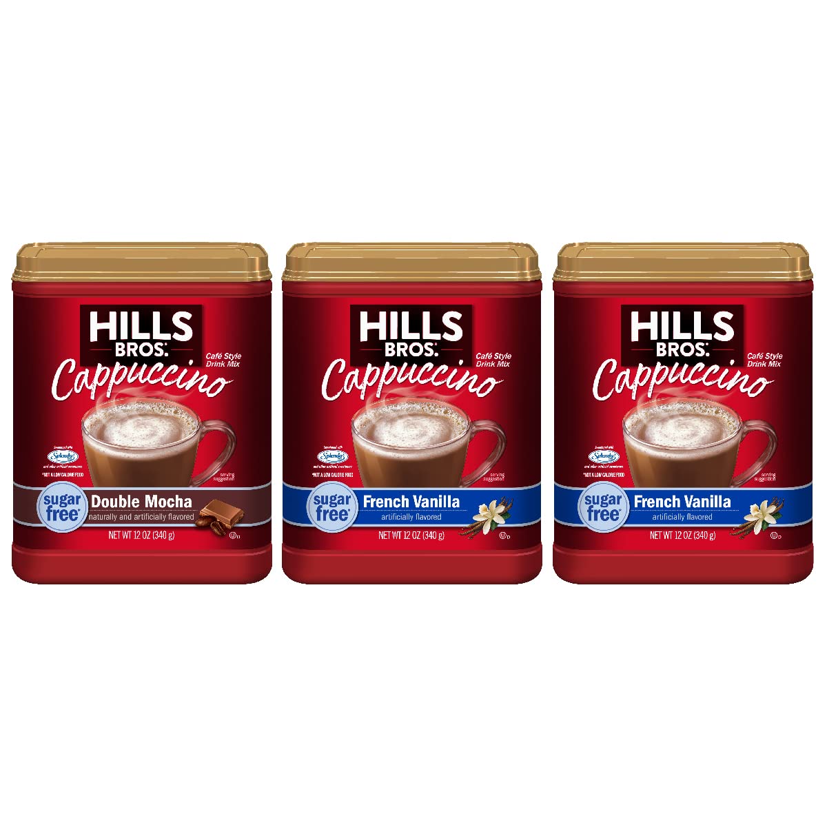 Hills Bros. Cappuccino Mix – Rich, Frothy Coffeehouse-Tasting Instant Drink Mix – Quick and Easy Preparation – Perfect for Hot & Iced Drinks & Creaming Coffee – Rich Variety Pack, 2 Packs of 16oz & 1 Pack of 14oz