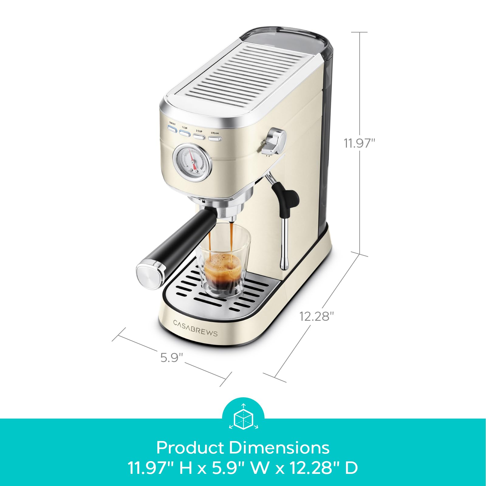 CASABREWS CM5418 Espresso Machine 20 Bar, Compact Espresso Maker with Steam Milk Frother, Stainless Steel Coffee Machine with 34oz Removable Water Tank for Cappuccino, Latte, Silver