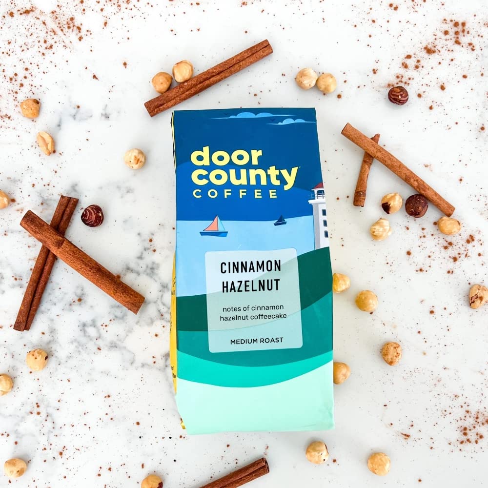 Door County Coffee Cinnamon Hazelnut Flavored Coffee - 10oz Bag - Ground Medium Roast - 100% Arabica