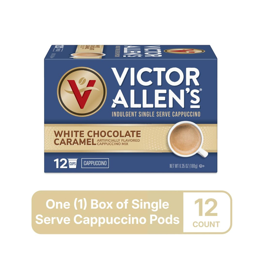 Victor Allen's Coffee White Chocolate Caramel Cappuccino, 12 Count, Single Serve Coffee Pods for Keurig K-Cup Brewers