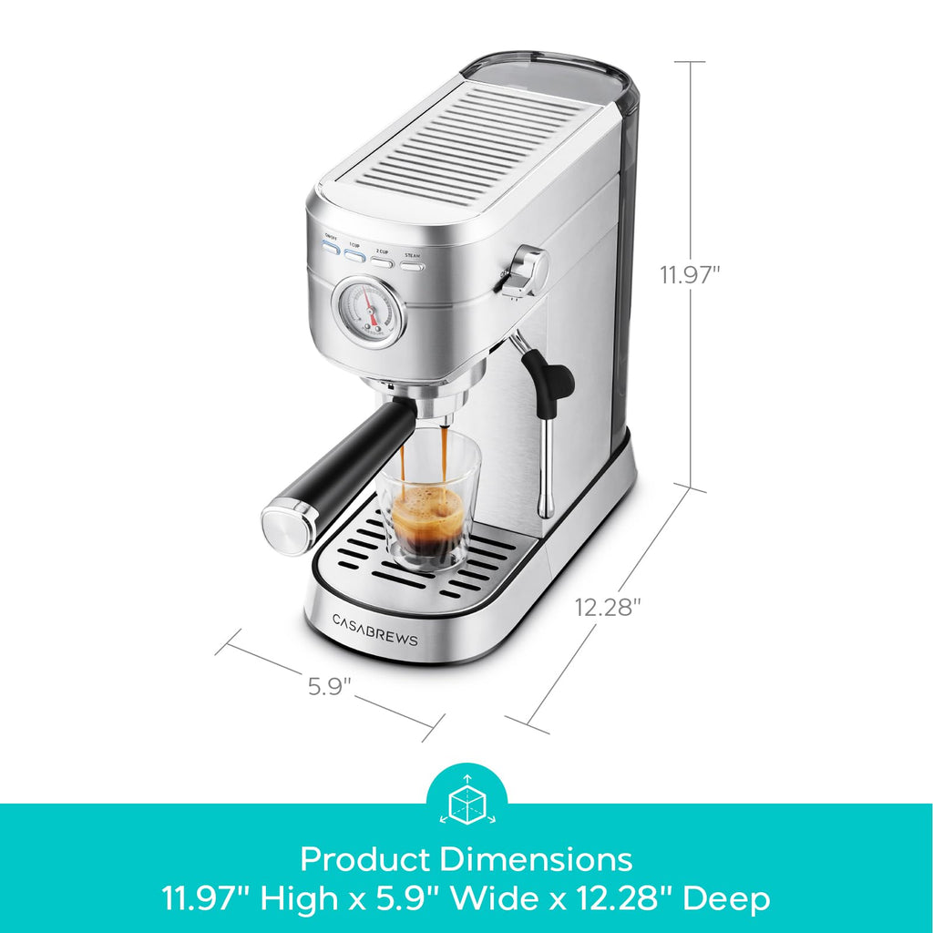 CASABREWS CM5418 Espresso Machine 20 Bar, Compact Espresso Maker with Steam Milk Frother, Stainless Steel Coffee Machine with 34oz Removable Water Tank for Cappuccino, Latte, Silver