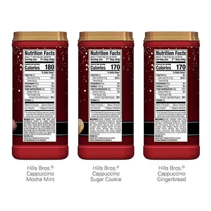 Hills Bros. Cappuccino Mix – Rich, Frothy Coffeehouse-Tasting Instant Drink Mix – Quick and Easy Preparation – Perfect for Hot & Iced Drinks & Creaming Coffee – Rich Variety Pack, 2 Packs of 16oz & 1 Pack of 14oz