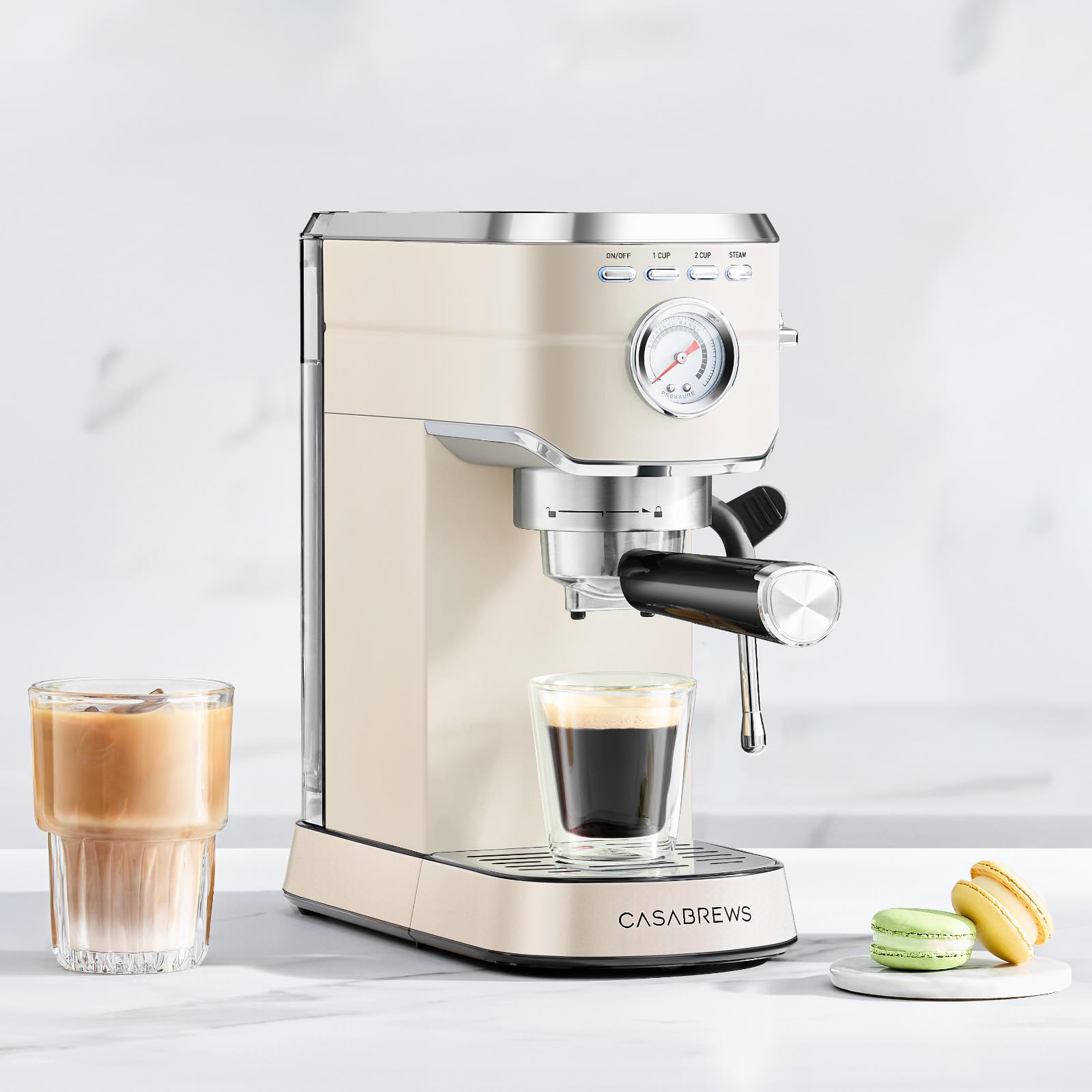 CASABREWS CM5418 Espresso Machine 20 Bar, Compact Espresso Maker with Steam Milk Frother, Stainless Steel Coffee Machine with 34oz Removable Water Tank for Cappuccino, Latte, Silver