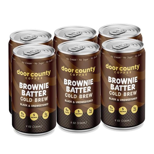 Door County Coffee Brownie Batter Ready to Drink Canned Cold Brew - 8oz - 6 Pack - Cold Pressed Coffee, 5 Calories, Bold & Rich, Flavorful, 145mg Natural Caffeine