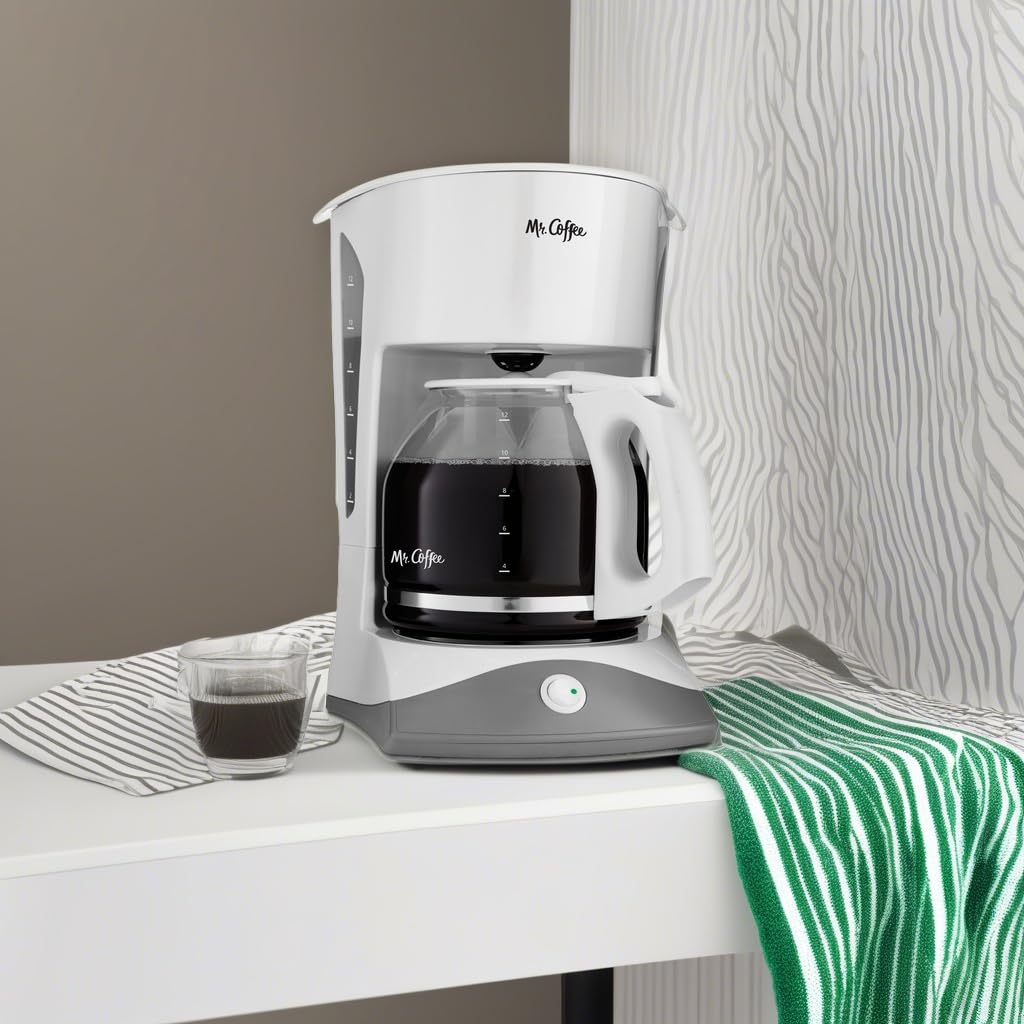 Mr. Coffee Black Coffee Maker, 12 Cups, with Auto Pause and Glass Carafe, Perfect for Home and Office Use