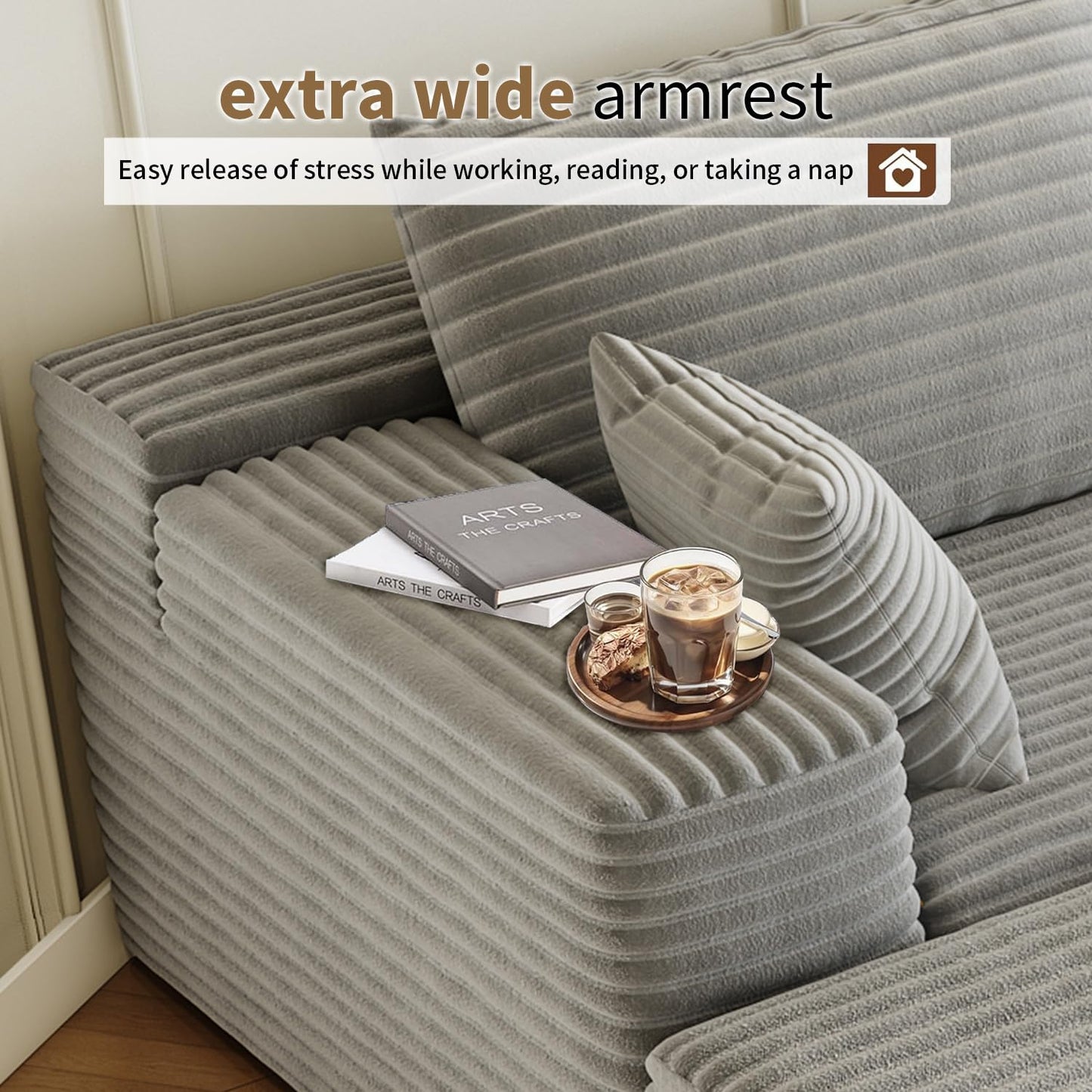 107.5" Cloud Modular Sectional Sofa Couch with L-Shape Chaise,Modern Minimalist Upholstered Couches for Living Room Bedroom,Deep Seat Corner Couch，No Assembly Required (Camel,Left Facing Chaise)