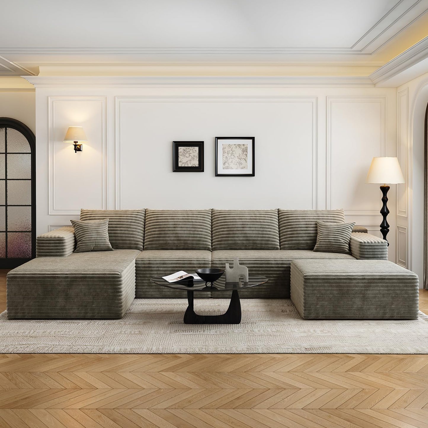 107.5" Cloud Modular Sectional Sofa Couch with L-Shape Chaise,Modern Minimalist Upholstered Couches for Living Room Bedroom,Deep Seat Corner Couch，No Assembly Required (Camel,Left Facing Chaise)