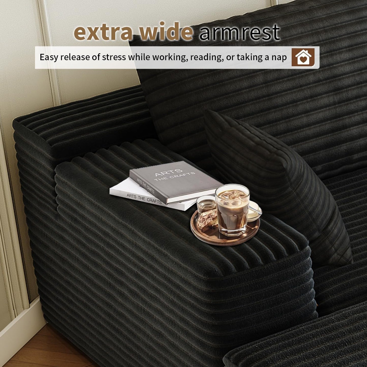 107.5" Cloud Modular Sectional Sofa Couch with L-Shape Chaise,Modern Minimalist Upholstered Couches for Living Room Bedroom,Deep Seat Corner Couch，No Assembly Required (Camel,Left Facing Chaise)