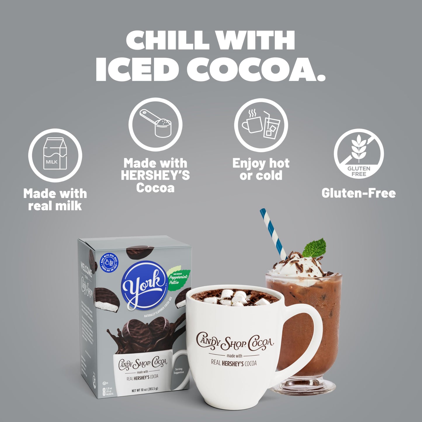 Candy Shop Cocoa HERSHEY'S Milk Chocolate Cocoa Mix, Hot Chocolate, Make Hot or Iced Cocoa, Made With Real Milk, Gluten Free, 1.25 oz packet (24 count)