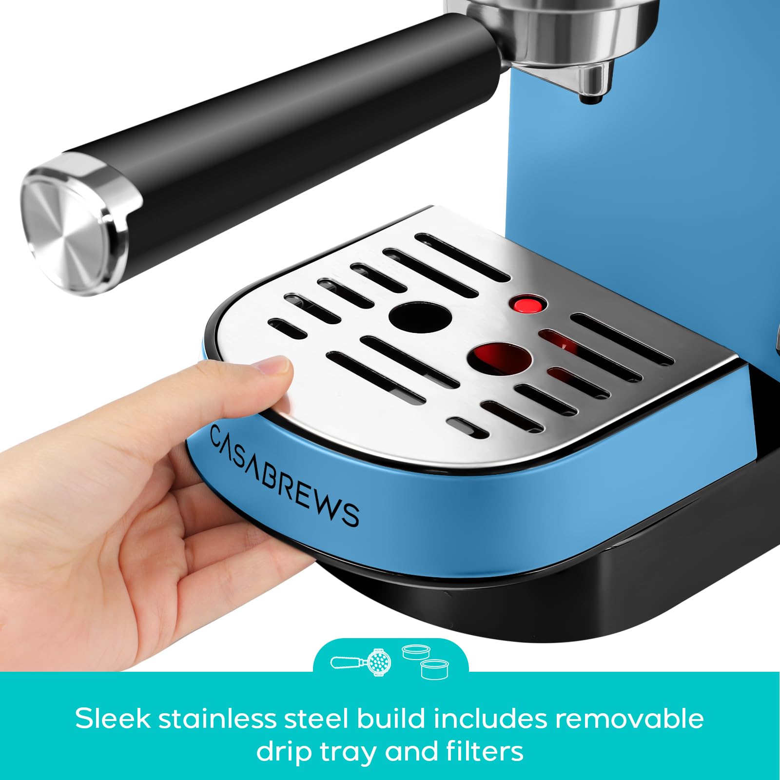 CASABREWS CM5418 Espresso Machine 20 Bar, Compact Espresso Maker with Steam Milk Frother, Stainless Steel Coffee Machine with 34oz Removable Water Tank for Cappuccino, Latte, Silver