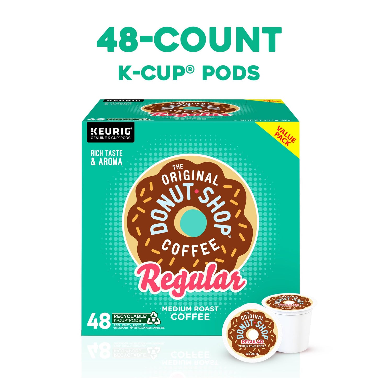 The Original Donut Shop Regular, Single-Serve Keurig K-Cup Pods, Medium Roast Coffee Pods, 32 Count