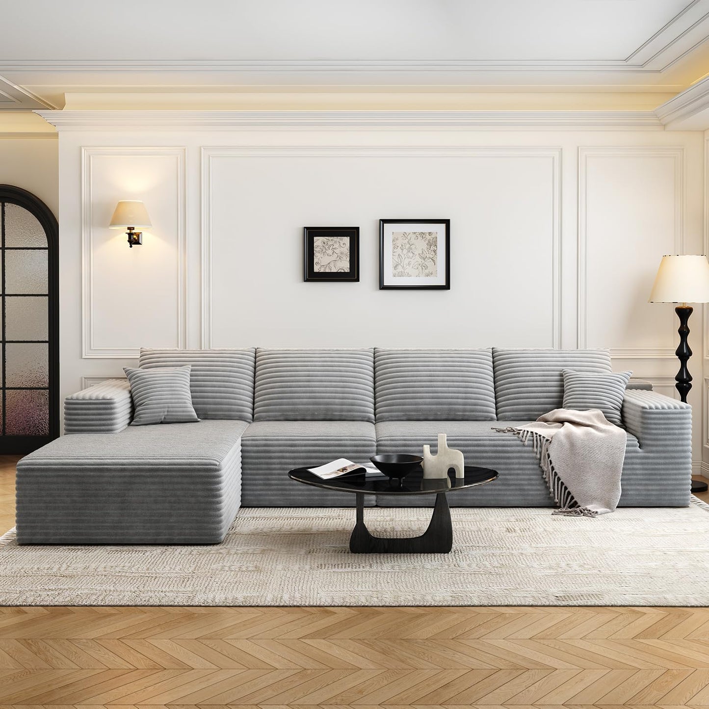 107.5" Cloud Modular Sectional Sofa Couch with L-Shape Chaise,Modern Minimalist Upholstered Couches for Living Room Bedroom,Deep Seat Corner Couch，No Assembly Required (Camel,Left Facing Chaise)