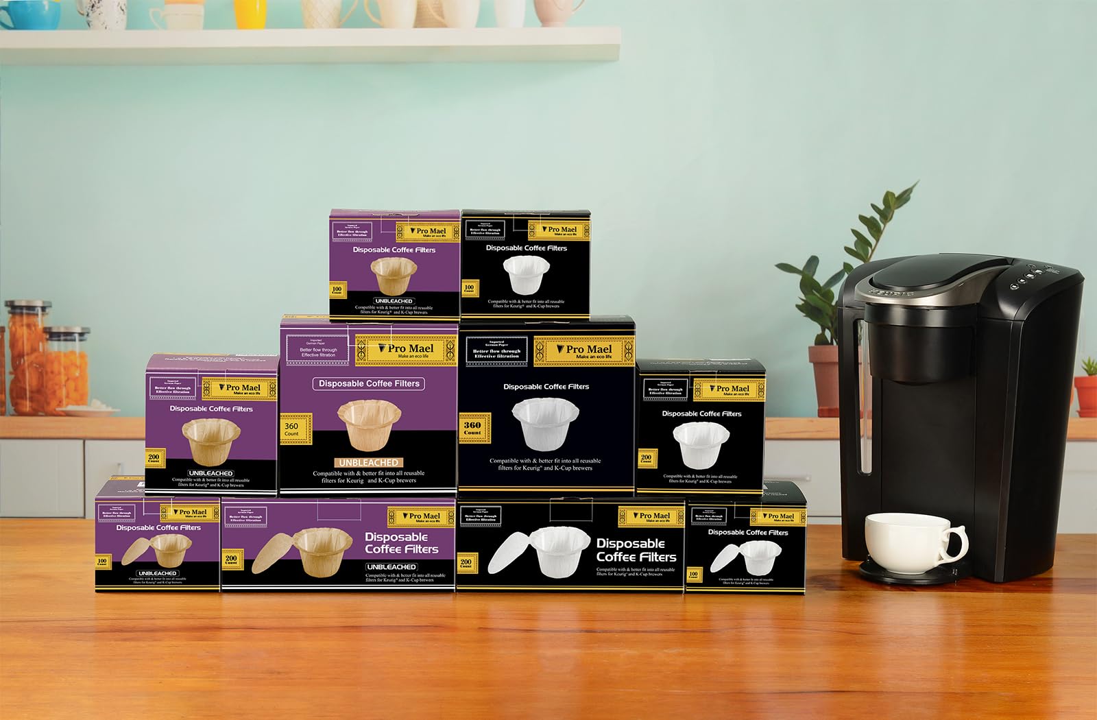 Pro Mael 360 Count Disposable K Cup Filters, Coffee Filter Paper for Keurig Brewers Single Serve 1.0 and 2.0, Use with Reusable K Cup Pods (White)