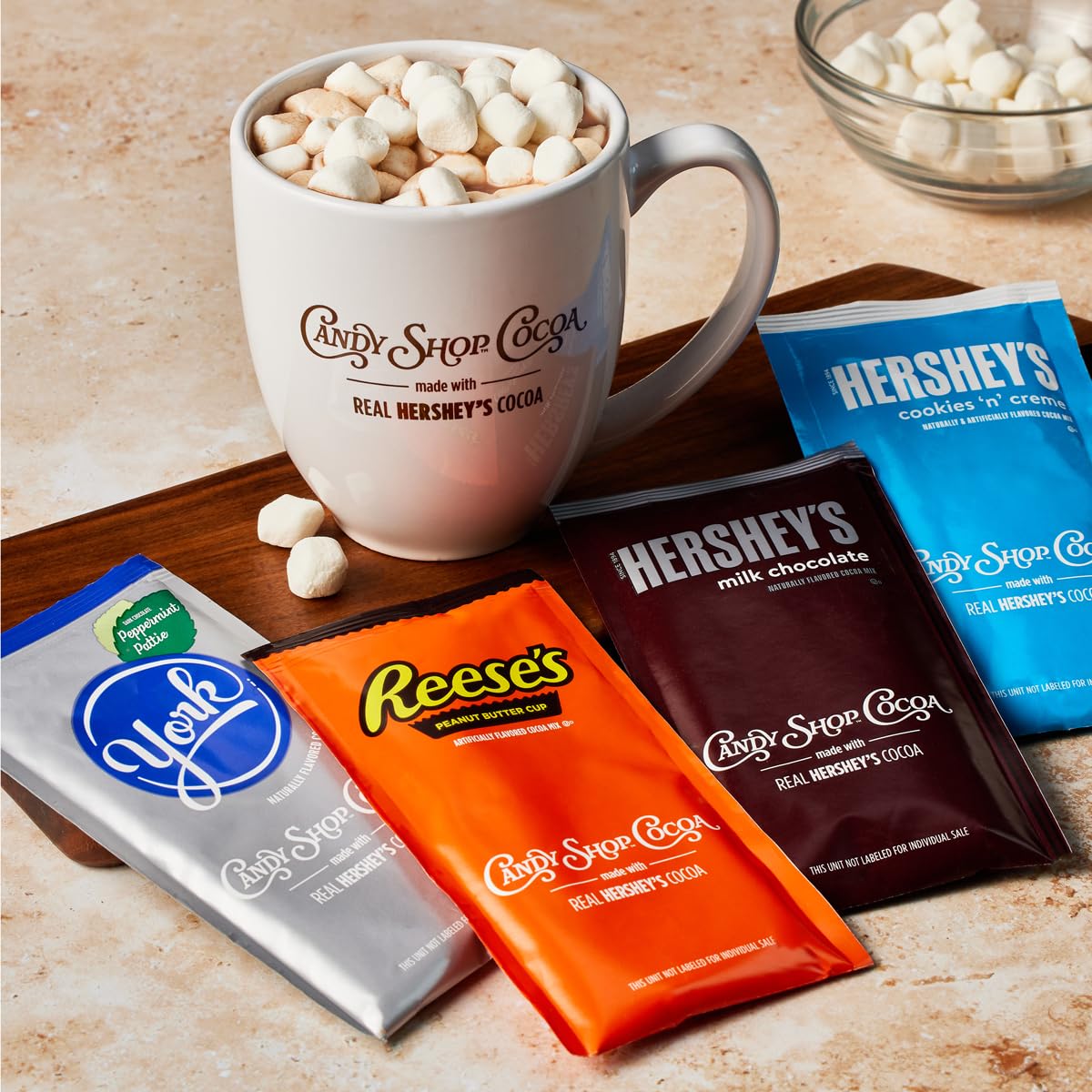 Candy Shop Cocoa HERSHEY'S Milk Chocolate Cocoa Mix, Hot Chocolate, Make Hot or Iced Cocoa, Made With Real Milk, Gluten Free, 1.25 oz packet (24 count)
