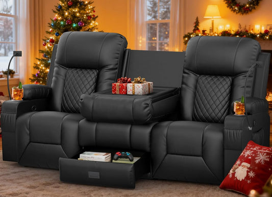 YONISEE Fabric Loveseat Recliner, Reclining Loveseat Sofa with Storage Console, Recliner Chair with USB Ports, 2 Cell Phone Holders, Cup Holder, Loveseat Couch for Living Room (Grey)