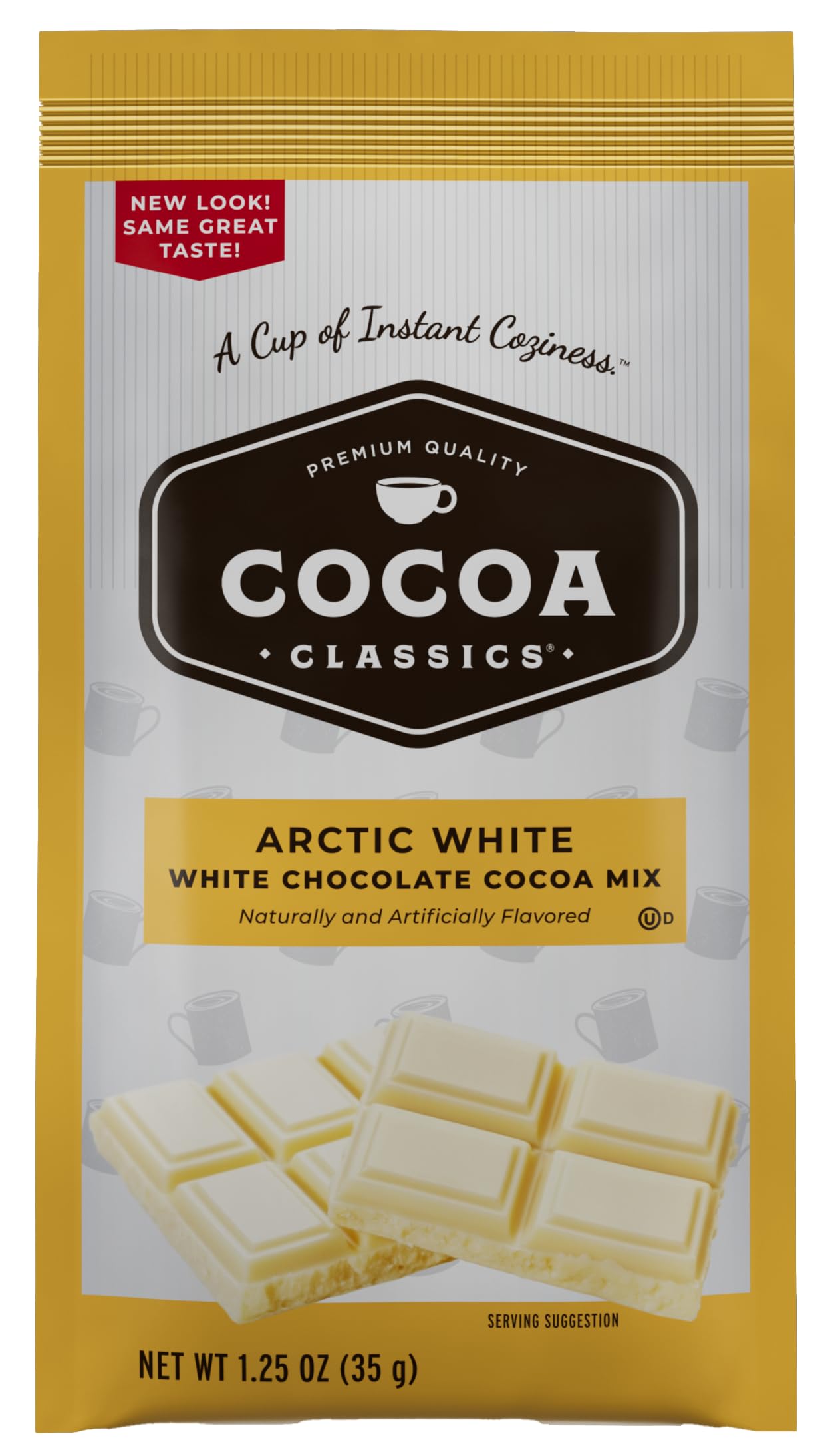 Cocoa Classics Arctic White Cocoa Mix, Hot Chocolate, Made with Nonfat Milk, Just Add Hot Water, Make Hot or Iced Cocoa, Gluten Free, 1.25oz Packets (Pack of 36)