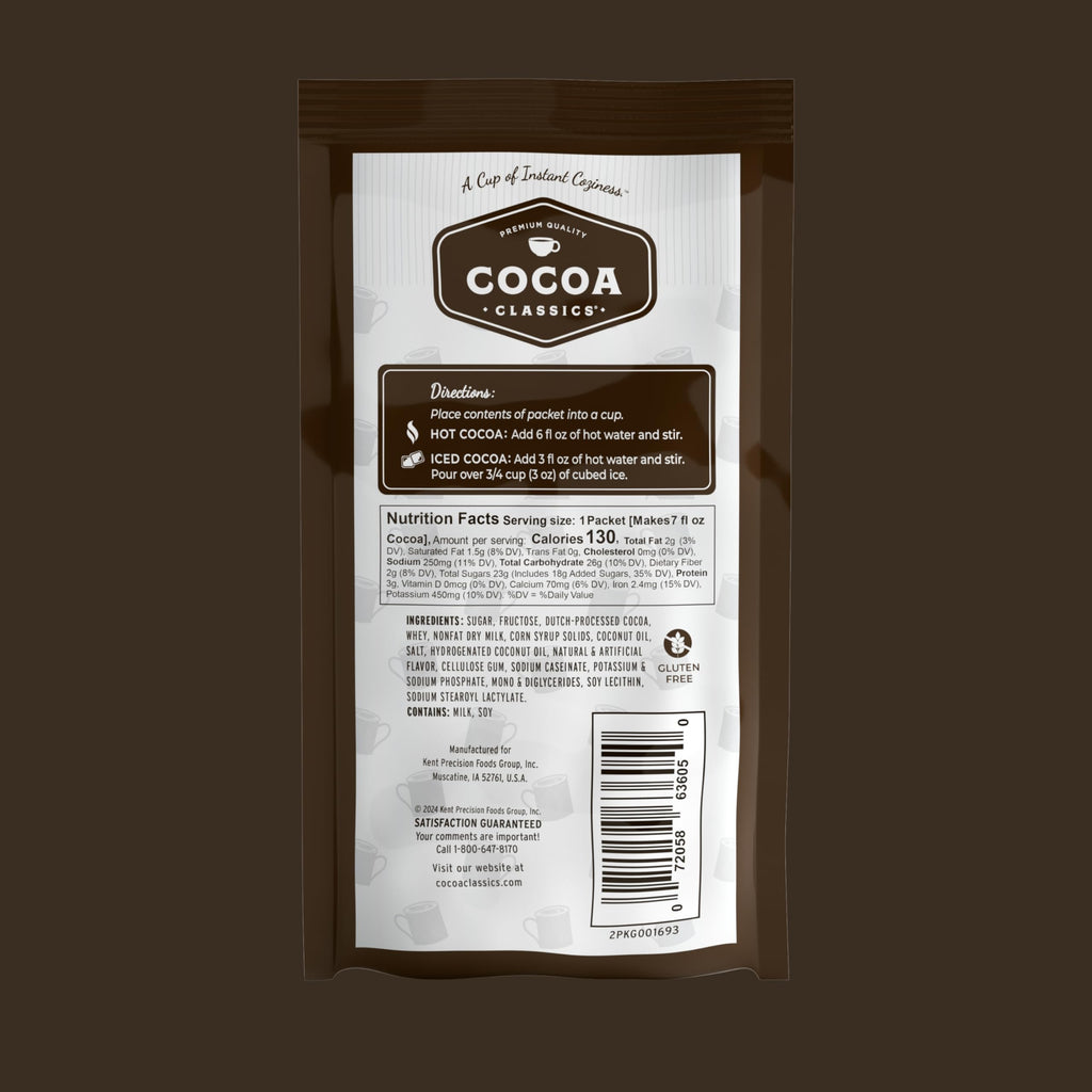 Cocoa Classics Arctic White Cocoa Mix, Hot Chocolate, Made with Nonfat Milk, Just Add Hot Water, Make Hot or Iced Cocoa, Gluten Free, 1.25oz Packets (Pack of 36)