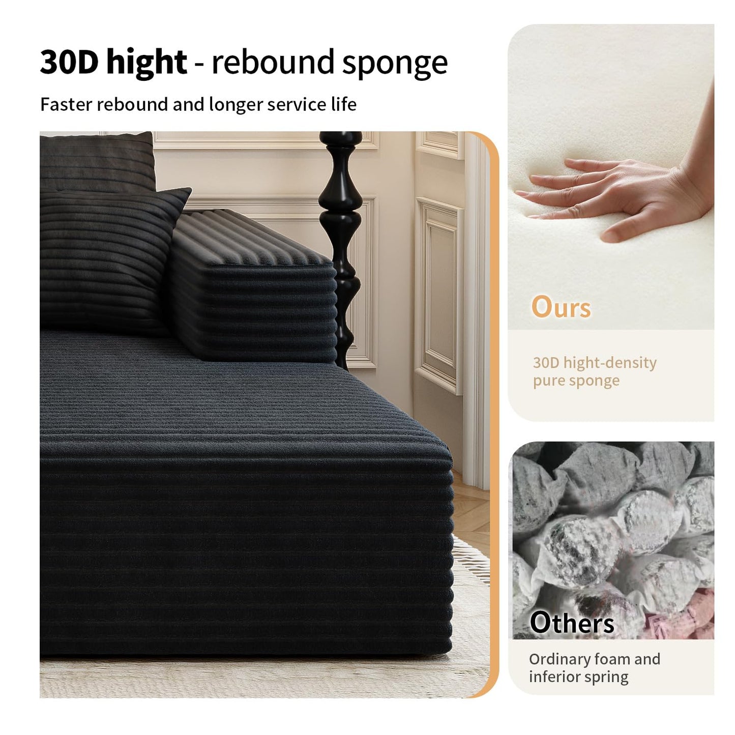 107.5" Cloud Modular Sectional Sofa Couch with L-Shape Chaise,Modern Minimalist Upholstered Couches for Living Room Bedroom,Deep Seat Corner Couch，No Assembly Required (Camel,Left Facing Chaise)