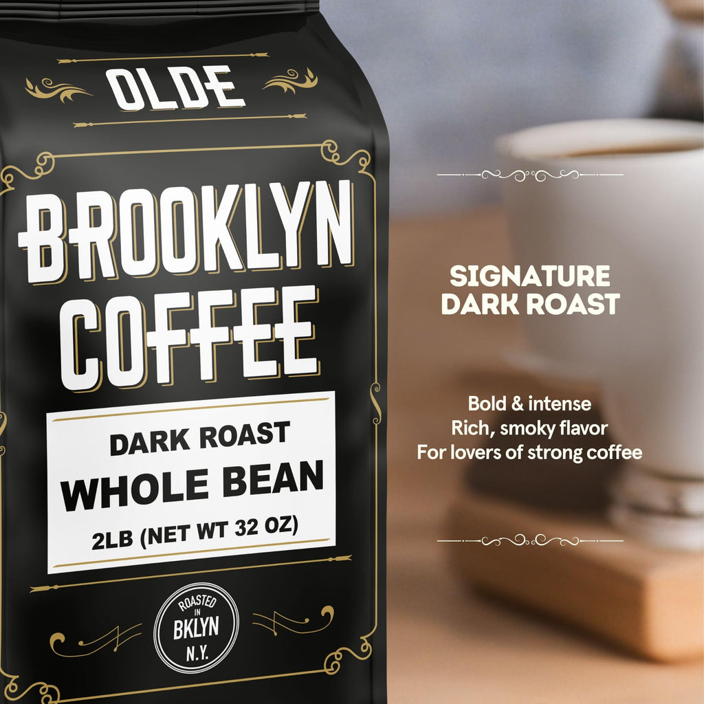 BROOKLYN COFFEE Whole Bean, Italian Dark Roast (5lb) Extra Strong, Delicious Taste, Heavenly Aroma - Fresh Bulk Coffee Beans Roasted Weekly in NYC