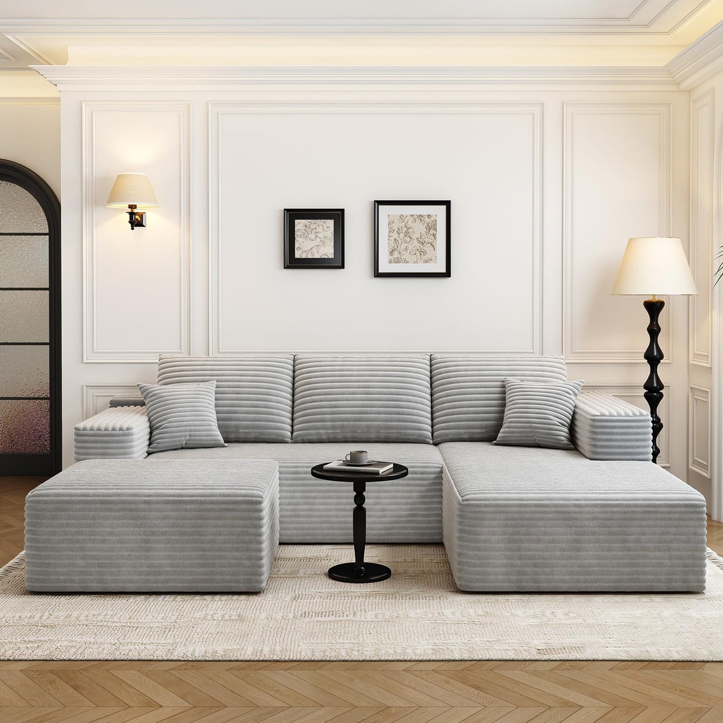 107.5" Cloud Modular Sectional Sofa Couch with L-Shape Chaise,Modern Minimalist Upholstered Couches for Living Room Bedroom,Deep Seat Corner Couch，No Assembly Required (Camel,Left Facing Chaise)