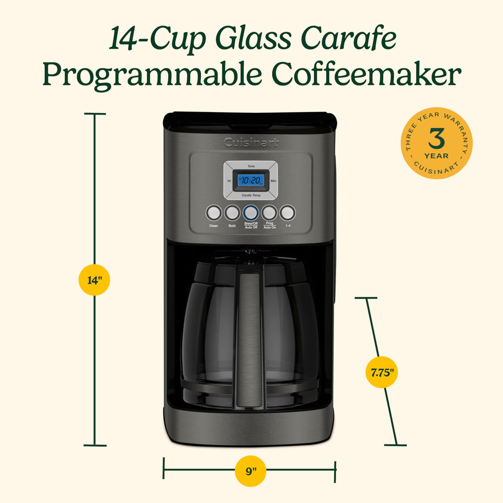 Cuisinart 14-Cup Coffee Maker, Programmable PerfecTemp Glass Carafe Coffee Machine with 1-4 Cup Setting, Brew Strength Control and Brew Pause, Stainless Steel, DCC-3200NAS