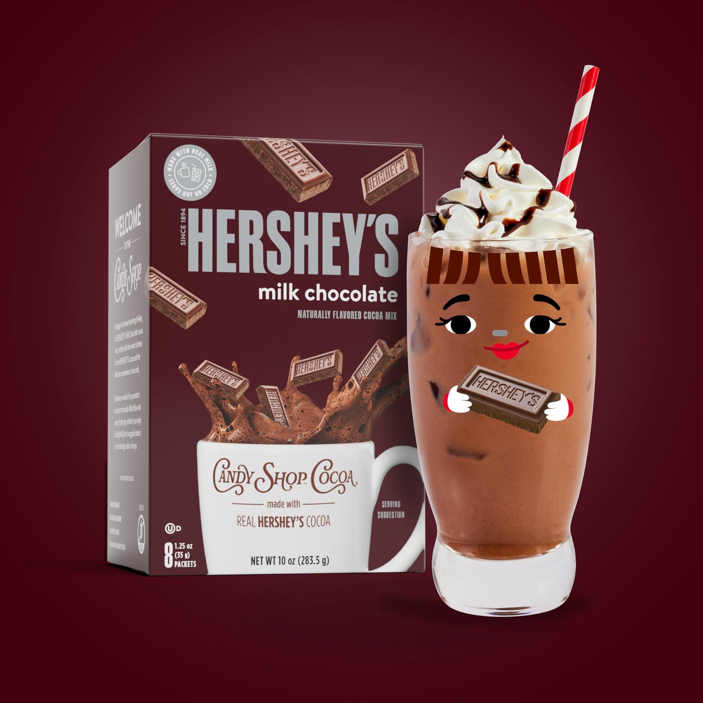 Candy Shop Cocoa HERSHEY'S Milk Chocolate Cocoa Mix, Hot Chocolate, Make Hot or Iced Cocoa, Made With Real Milk, Gluten Free, 1.25 oz packet (24 count)