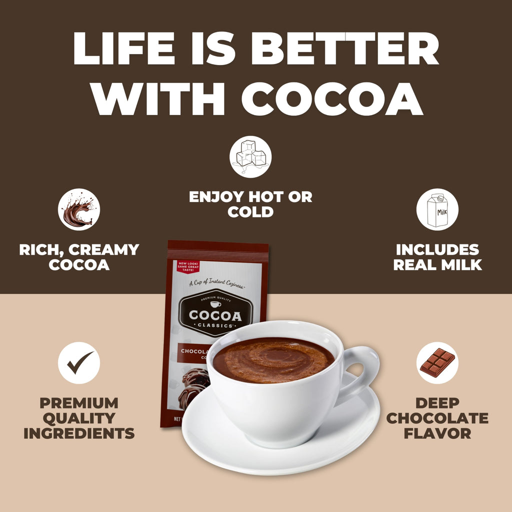 Cocoa Classics Arctic White Cocoa Mix, Hot Chocolate, Made with Nonfat Milk, Just Add Hot Water, Make Hot or Iced Cocoa, Gluten Free, 1.25oz Packets (Pack of 36)