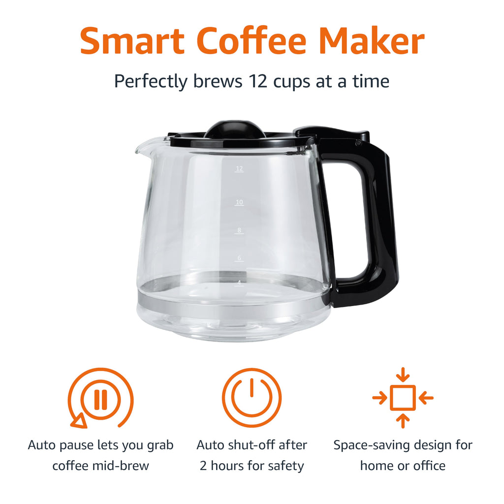 Amazon Basics 5 Cup Drip Coffee Maker, Coffee Machine with Glass Coffee Pot (0.8 Qt), Auto Shut-off, Auto Pause, Removable Filter Basket, Matte Black