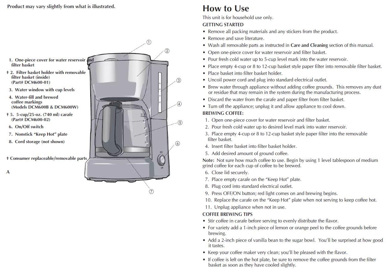 BLACK+DECKER 5-Cup Coffeemaker, Black, DCM600B