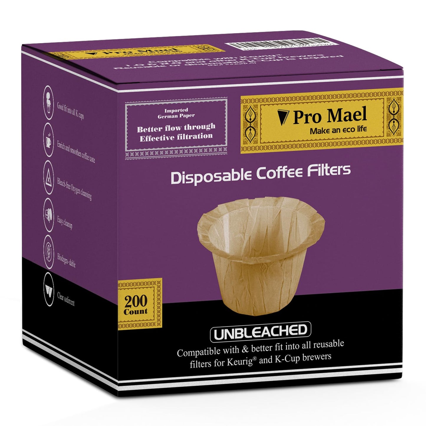 Pro Mael 360 Count Disposable K Cup Filters, Coffee Filter Paper for Keurig Brewers Single Serve 1.0 and 2.0, Use with Reusable K Cup Pods (White)
