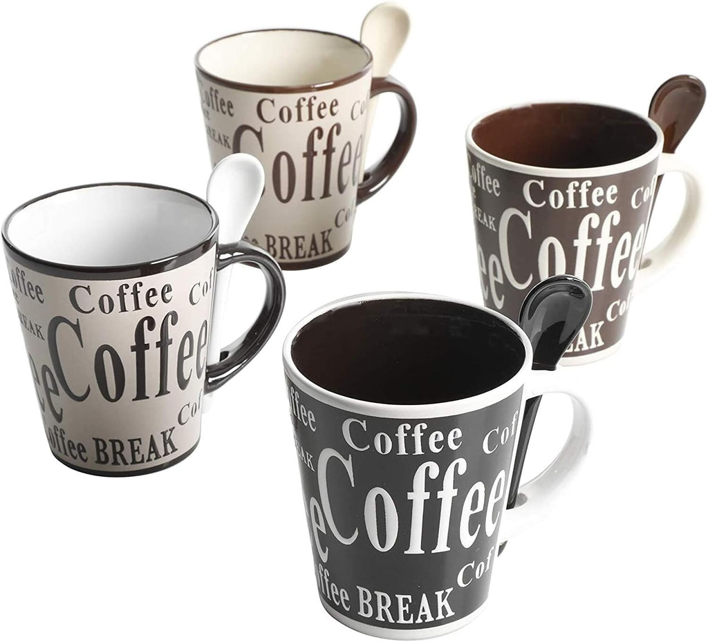 Mr. Coffee Bareggio Mug and Spoon Set, Café Americano, 8-Piece Mug and Spoon Set (14oz)