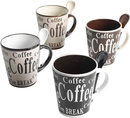 Mr. Coffee Bareggio Mug and Spoon Set, Café Americano, 8-Piece Mug and Spoon Set (14oz)