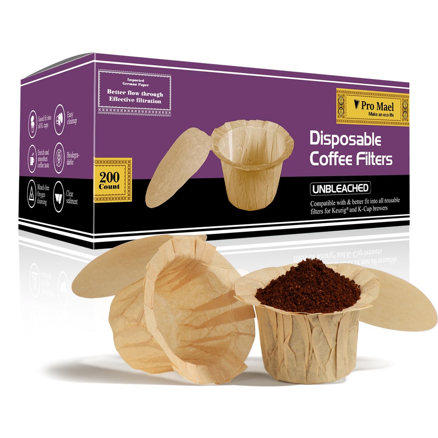 Pro Mael 360 Count Disposable K Cup Filters, Coffee Filter Paper for Keurig Brewers Single Serve 1.0 and 2.0, Use with Reusable K Cup Pods (White)