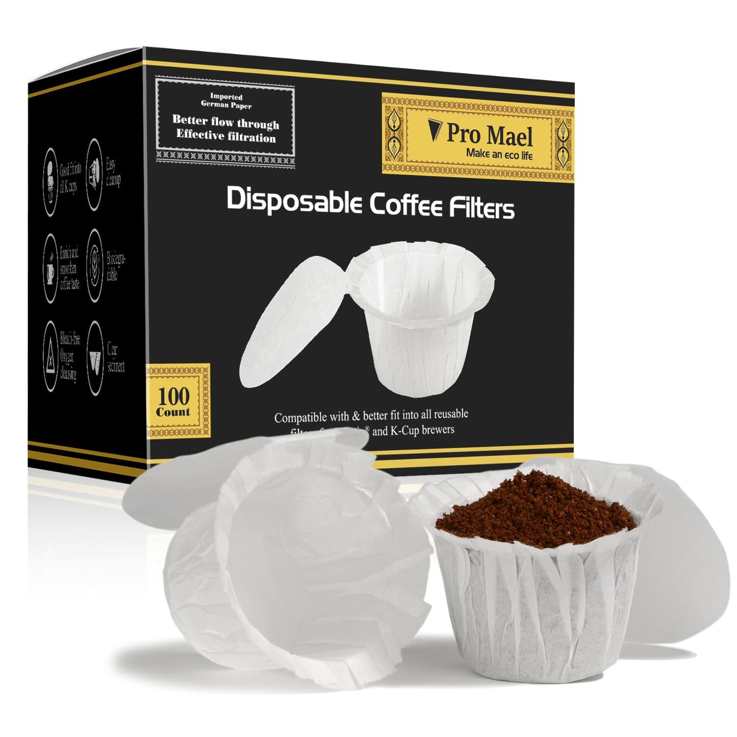 Pro Mael 360 Count Disposable K Cup Filters, Coffee Filter Paper for Keurig Brewers Single Serve 1.0 and 2.0, Use with Reusable K Cup Pods (White)