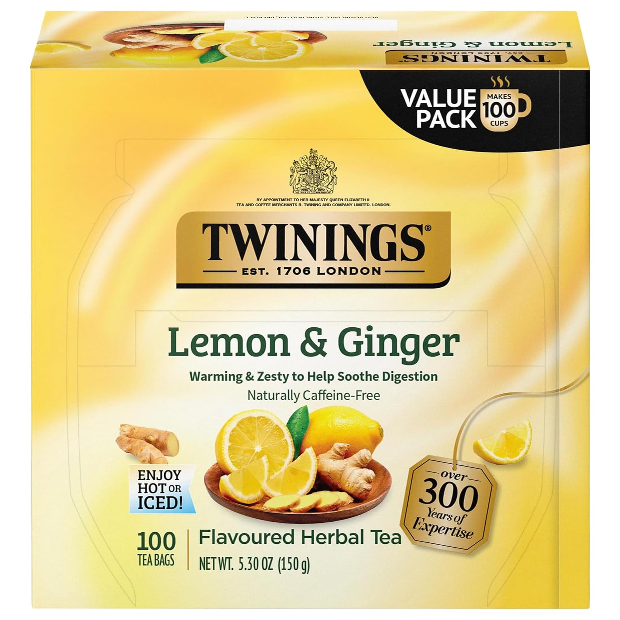 Twinings English Breakfast Black Tea Individually Wrapped Bags, 100 Count (Pack of 1), Smooth, Flavourful, and Robust, Caffeinated, Enjoy Hot or Iced, 100 Teabags
