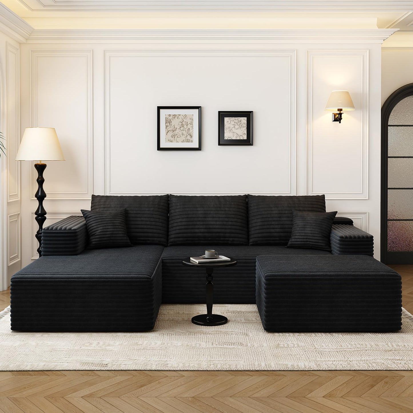 107.5" Cloud Modular Sectional Sofa Couch with L-Shape Chaise,Modern Minimalist Upholstered Couches for Living Room Bedroom,Deep Seat Corner Couch，No Assembly Required (Camel,Left Facing Chaise)