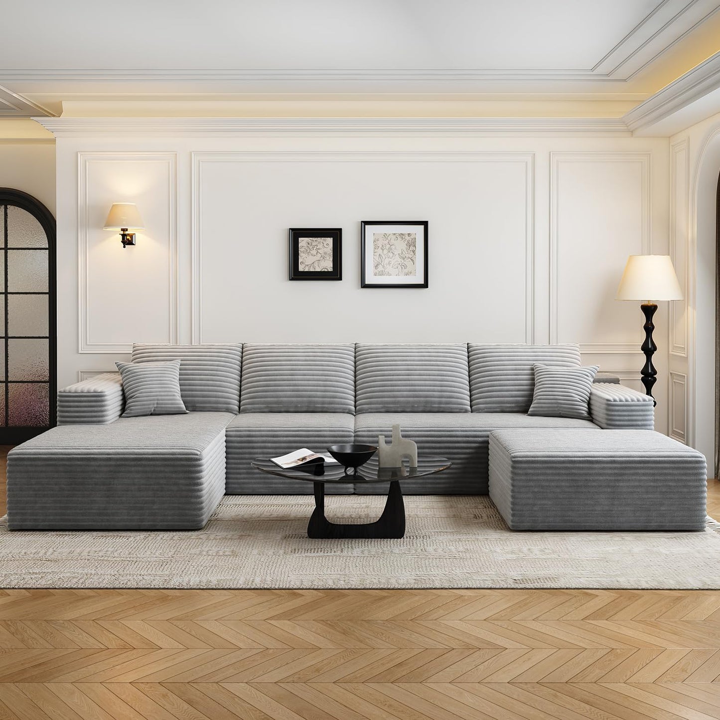 107.5" Cloud Modular Sectional Sofa Couch with L-Shape Chaise,Modern Minimalist Upholstered Couches for Living Room Bedroom,Deep Seat Corner Couch，No Assembly Required (Camel,Left Facing Chaise)